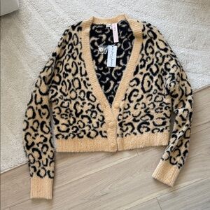 NEW- For Love & Lemons Frankie Leopard Cheetah Fuzzy Sweater